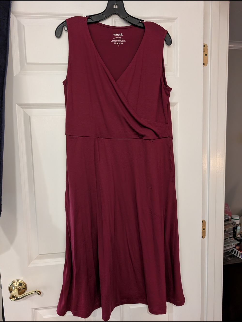 Wool& Isabelle Sleeveless Wrap-Front Dress in Beetroot large